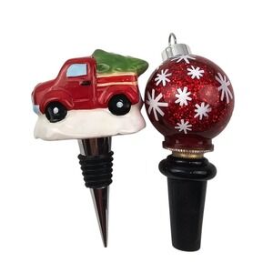 Christmas Wine Bottle Stoppers Red Truck Ornament‎ Holiday Decor Set